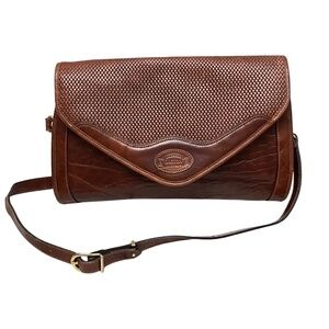 Oroton Vintage Leather Crossbody Shoulder Bag Brown Leather Woven Flap Australia